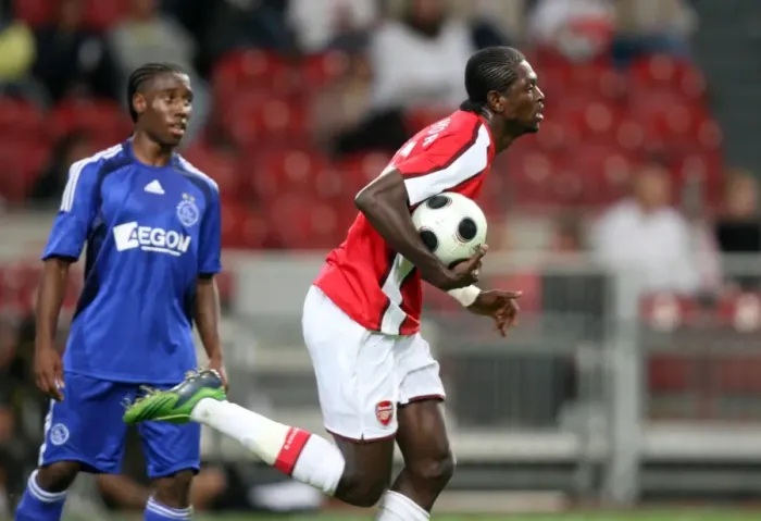 Framed Print : Adebayor's Thrilling Goal: Arsenal's Comeback at Amsterdam Tournament (2:3 against Ajax) Framed Print : Adebayor's Thrilling Goal: Arsenal's Comeback at Amsterdam Tournament (2:3 against Ajax)