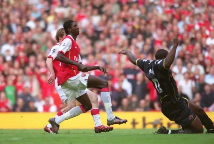 Framed Print : Adebayor's Thrilling Third: Arsenal's 3-0 Victory Over Watford