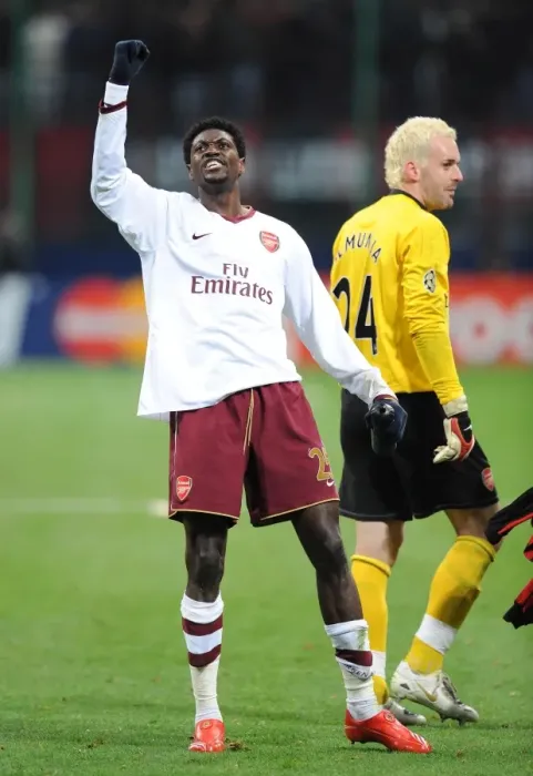 Framed Print : Adebayor's Triumph: Arsenal's Unforgettable 2-0 Victory Over AC Milan in the Champions League