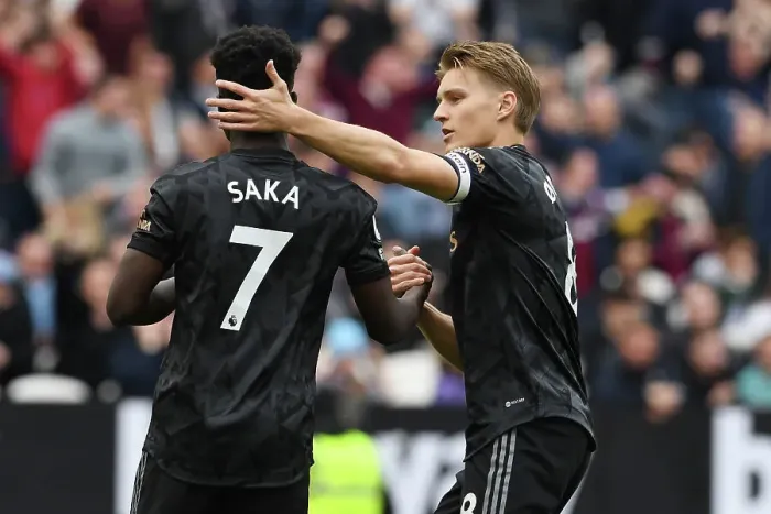 Framed Print : Agonizing Moment: Odegaard Consoles Saka After Missed Penalty in West Ham vs. Arsenal Clash Framed Print : Agonizing Moment: Odegaard Consoles Saka After Missed Penalty in West Ham vs. Arsenal Clash