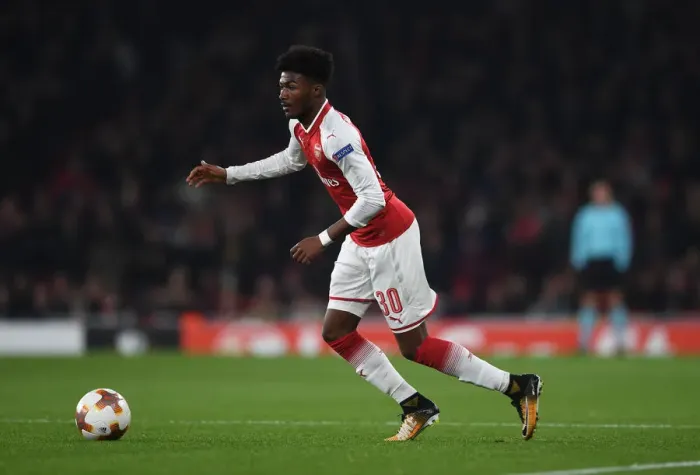 Framed Print : Ainsley Maitland-Niles in Action: Arsenal vs. Red Star Belgrade, UEFA Europa League 2017-18
