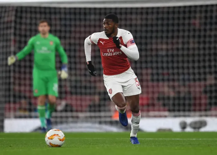 Framed Print : Ainsley Maitland-Niles in Action: Arsenal vs Qarabag, UEFA Europa League (December 2018)