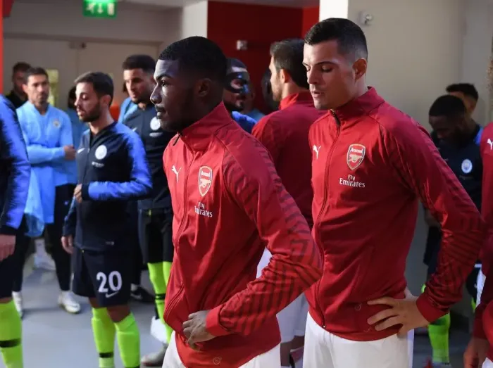 Framed Print : Ainsley Maitland-Niles and Granit Xhaka (Arsenal) Framed Print : Ainsley Maitland-Niles and Granit Xhaka (Arsenal)