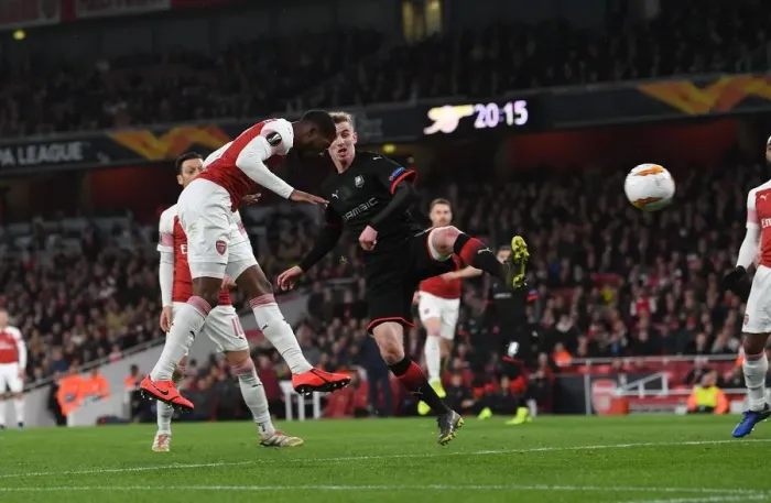 Framed Print : Ainsley Maitland-Niles Scores Arsenal's Second Goal in Europa League Match Against Stade Rennais