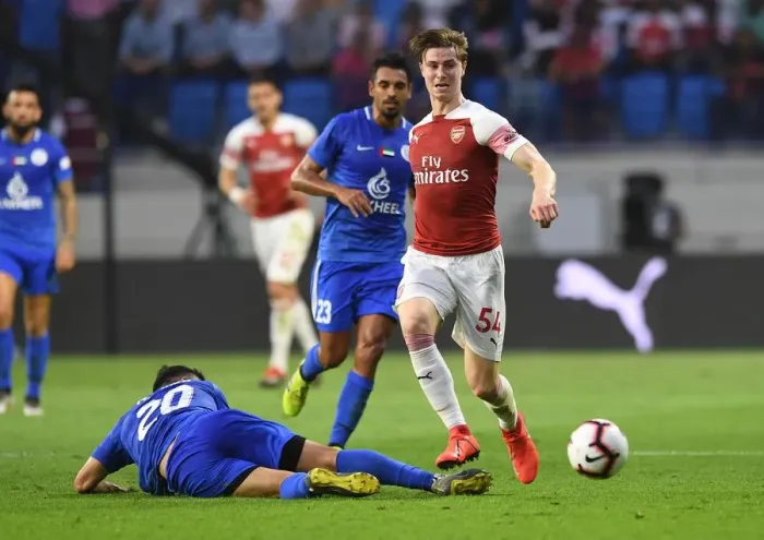 Framed Print : Al-Nasr Dubai SC vs. Arsenal: Clash Between Masoud Sulaiman and Ben Sheaf