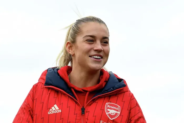 Framed Print : Alessia Russo Examining Pitch Before Arsenal Women vs. Watford Women FA Cup Match