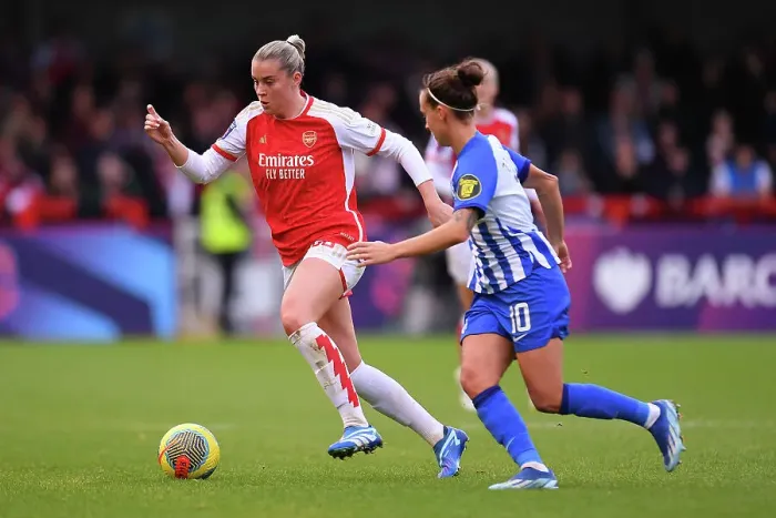 Framed Print : Alessia Russo Faces Off Against Julia Zigiotti Olme: Brighton & Hove Albion vs. Arsenal FC, Barclays Women's Super League (2023-24) Framed Print : Alessia Russo Faces Off Against Julia Zigiotti Olme: Brighton & Hove Albion vs. Arsenal FC, Barclays Women's Super League (2023-24)