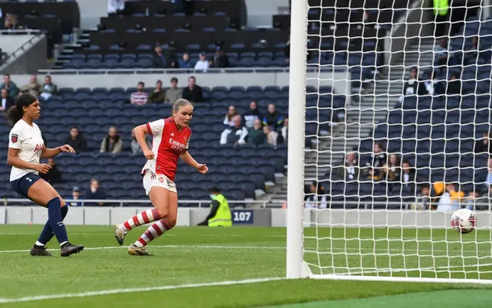 Framed Print : Alex Hennessy Scores Double as Arsenal Women Crush Tottenham Hotspur in MIND Series Match