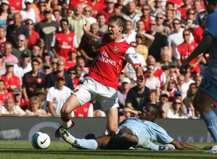 Framed Print : Alex Hleb (Arsenal) is fouled by Micah Richards (Man City) for the Arsenal penalty Framed Print : Alex Hleb (Arsenal) is fouled by Micah Richards (Man City) for the Arsenal penalty