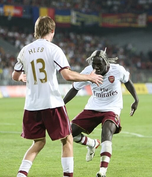 Alex Hleb and Bacary Sagna: Celebrating Arsenal's 2nd Goal in Champions League Qualifier vs. Sparta Prague (15 / 8 / 2007)
