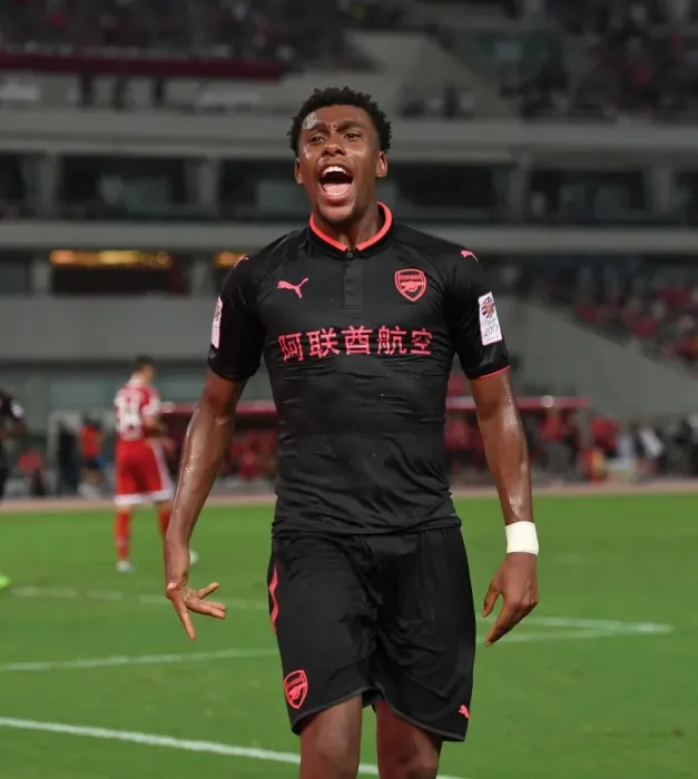 Framed Print : Alex Iwobi Scores for Arsenal Against Bayern Munich in Shanghai, 2017 Framed Print : Alex Iwobi Scores for Arsenal Against Bayern Munich in Shanghai, 2017