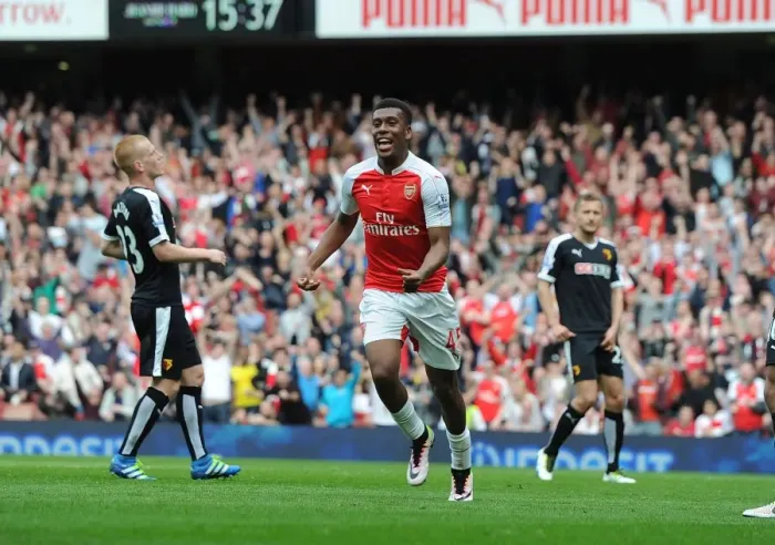 Framed Print : Alex Iwobi Scores His Second Goal: Arsenal's Victory Against Watford (April 2016)