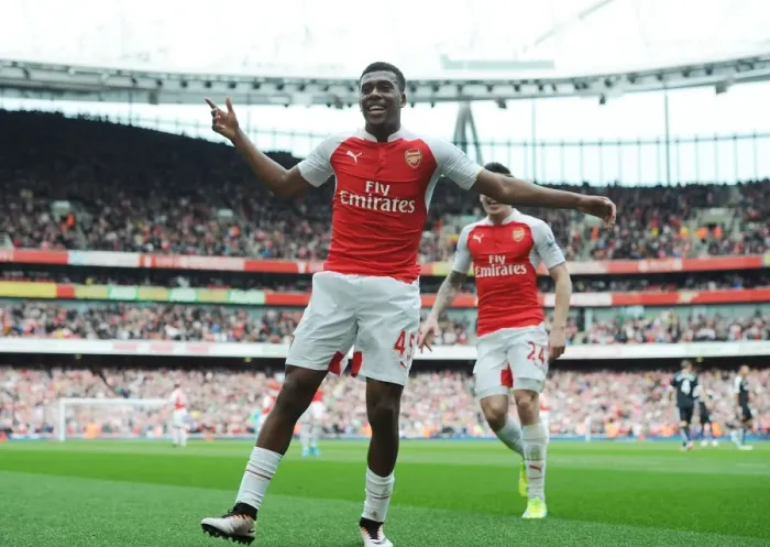 Framed Print : Alex Iwobi Scores His Second Goal: Arsenal's Victory Against Watford (April 2016) Framed Print : Alex Iwobi Scores His Second Goal: Arsenal's Victory Against Watford (April 2016)