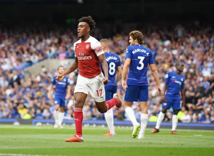 Framed Print : Alex Iwobi Scores the Second Goal: Chelsea vs. Arsenal, Premier League 2018-19