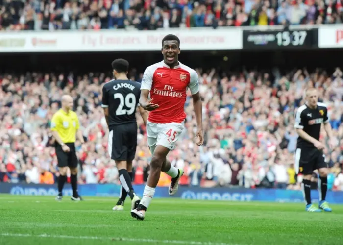Framed Print : Alex Iwobi's Brace: Arsenal's Triumph Over Watford (April 2016) Framed Print : Alex Iwobi's Brace: Arsenal's Triumph Over Watford (April 2016)