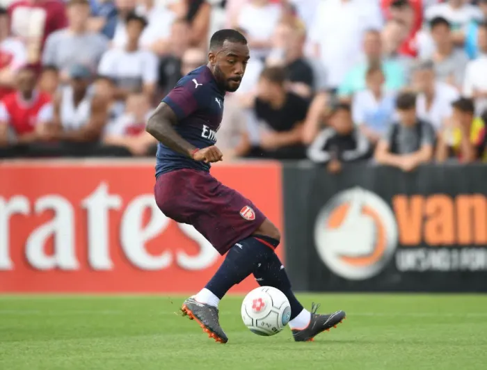 Framed Print : Alex Lacazette in Action: Arsenal's Pre-Season Clash at Borehamwood (2018)