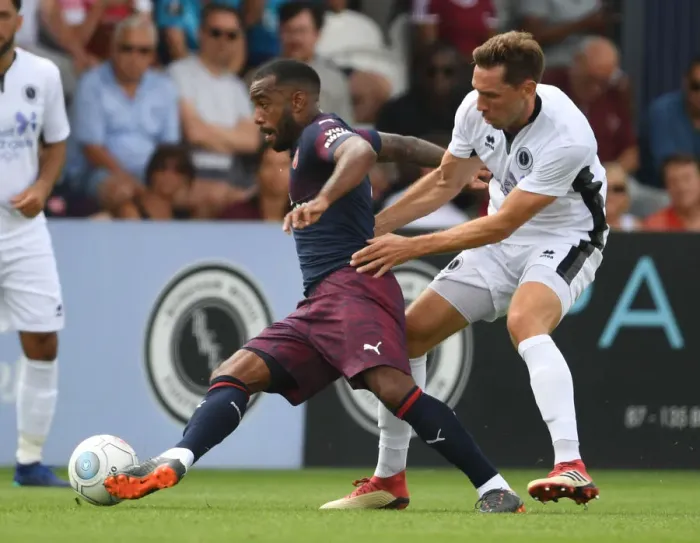 Framed Print : Alex Lacazette in Action: Arsenal's Pre-Season Friendly against Borehamwood (2018)