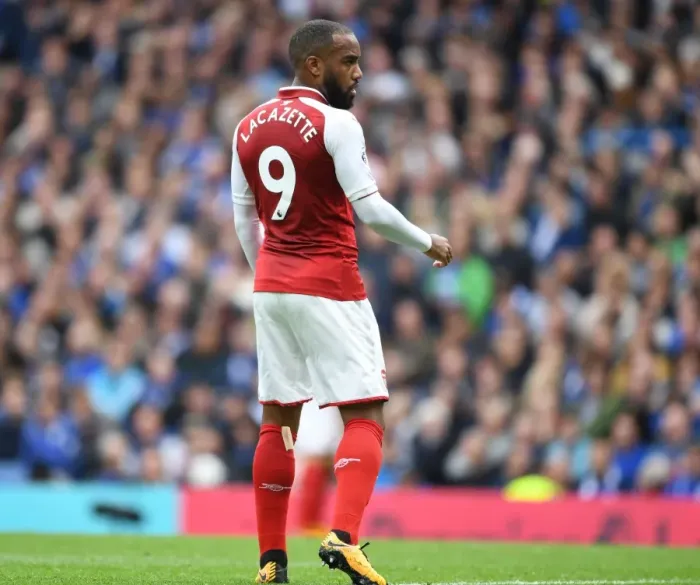 Framed Print : Alex Lacazette in Action: Premier League Clash between Chelsea and Arsenal (2017-18)