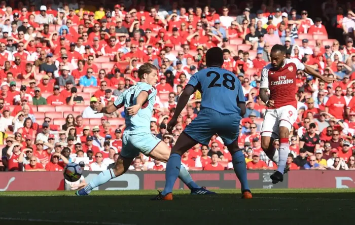 Framed Print : Alex Lacazette Scores Past Nick Pope: Arsenal's Victory Over Burnley (2017-18)