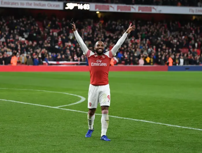 Framed Print : Alex Lacazette's Goal Celebration: Arsenal FC vs. Tottenham Hotspur, Premier League 2018-19