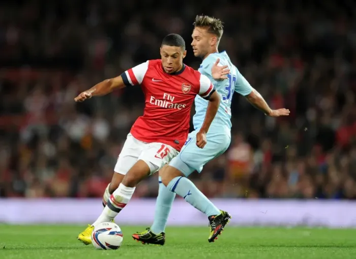 Framed Print : Alex Oxlade-Chamberlain (Arsenal) James Bailey (Coventry). Arsenal 6: 1 Coventry City Framed Print : Alex Oxlade-Chamberlain (Arsenal) James Bailey (Coventry). Arsenal 6: 1 Coventry City