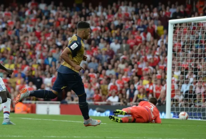 Framed Print : Alex Oxlade-Chamberlain Scores for Arsenal against Olympique Lyonnais at Emirates Cup 2015 Framed Print : Alex Oxlade-Chamberlain Scores for Arsenal against Olympique Lyonnais at Emirates Cup 2015