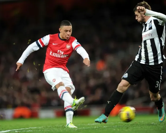 Framed Print : Alex Oxlade-Chamberlain Scores Brace against Newcastle United, Arsenal Football Club, Premier League 2012-13