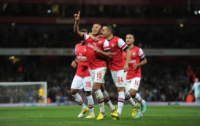 Framed Print : Alex Oxlade-Chamberlain Scores the Second Goal: Arsenal's Capital One Cup Victory over Coventry City