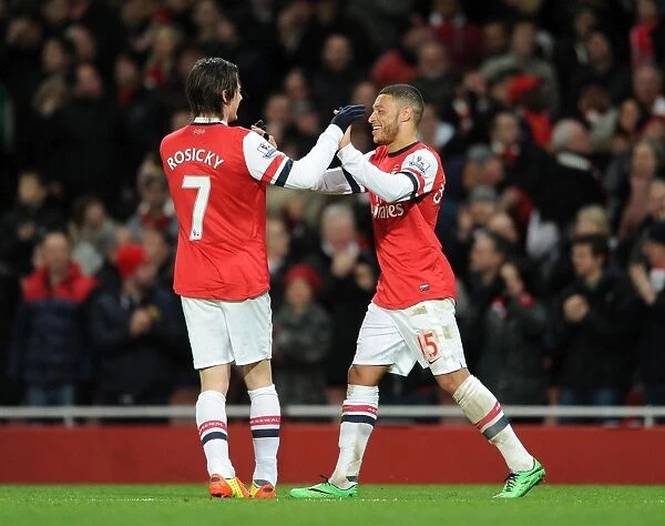 Alex Oxlade-Chamberlain and Tomas Rosicky Celebrate Arsenal's Second Goal vs Crystal Palace (2013-14)