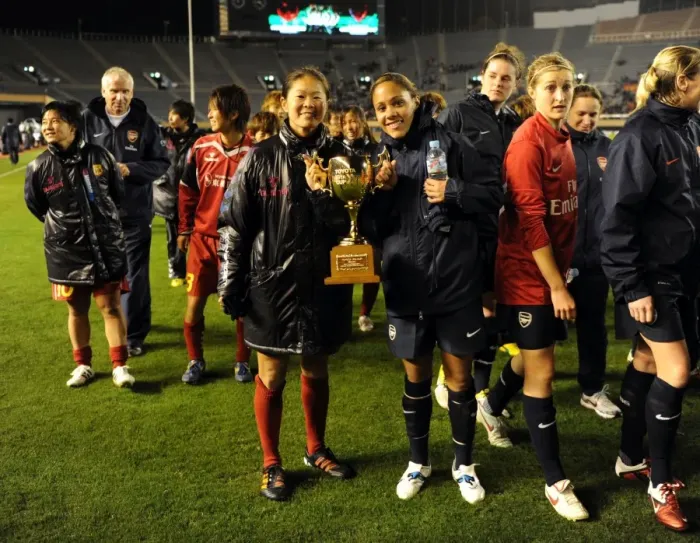Framed Print : Alex Scott and Homare Sawa Lead Teams to 1-1 Draw in Charity Match between INAC Kobe and Arsenal Ladies at Nishigaoka Stadium, Tokyo (November 30, 2011)