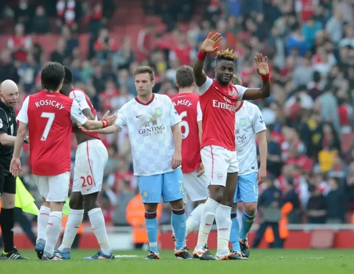 Framed Print : Alex Song (Arsenal). Arsenal 3: 0 Aston Villa. Barclays Premier League. Emirates Stadium