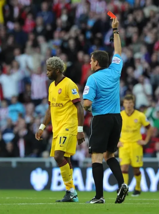 Framed Print : Alex Song (Arsenal) is shown a red card by referee Phil Dowd. Sunderland 1: 1 Arsenal
