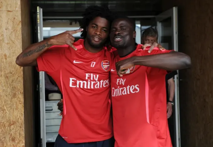 Framed Print : Alex Song and Emmanuel Eboue (Arsenal). Arsenal Training Camp, Bad Waltersdorf Framed Print : Alex Song and Emmanuel Eboue (Arsenal). Arsenal Training Camp, Bad Waltersdorf
