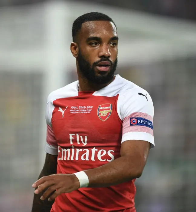 Framed Print : Alexandre Lacazette at the 2019 Europa League Final: Arsenal vs. Chelsea in Baku