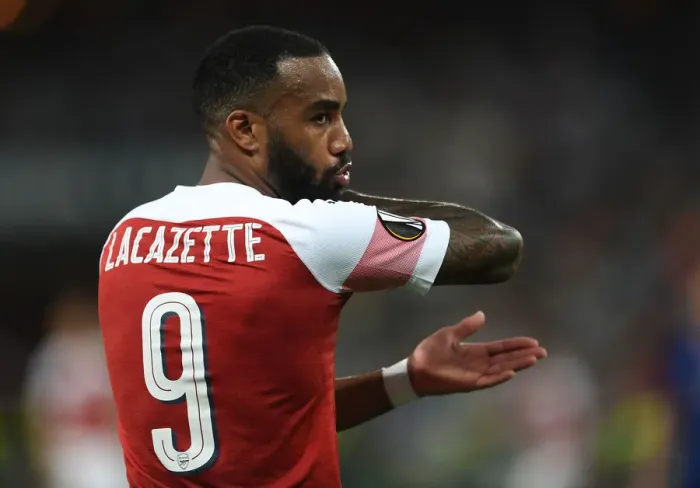Framed Print : Alexandre Lacazette at the 2019 Europa League Final: Arsenal vs. Chelsea in Baku