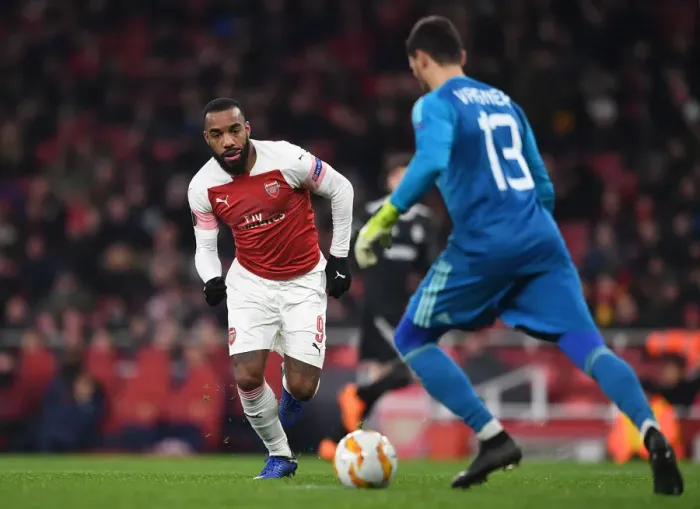 Framed Print : Alexandre Lacazette in Action for Arsenal against Qarabag in UEFA Europa League