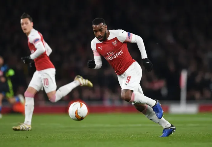 Framed Print : Alexandre Lacazette in Action: Arsenal vs. Napoli - 2018-19 UEFA Europa League Quarterfinal