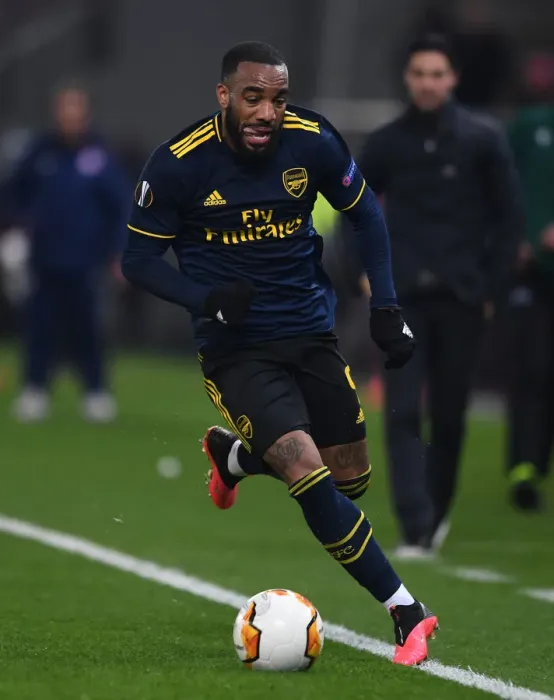 Framed Print : Alexandre Lacazette in Action: Arsenal vs. Olympiacos, UEFA Europa League 2019-20