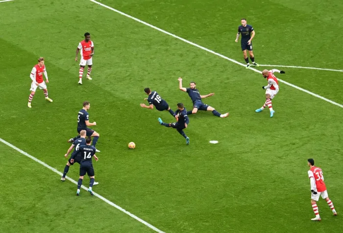 Framed Print : Alexandre Lacazette in Action: Arsenal vs. Burnley, Premier League 2021-22