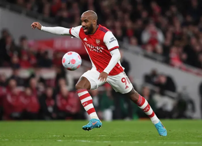 Framed Print : Alexandre Lacazette in Action: Arsenal vs. Leicester City, Premier League 2021-22