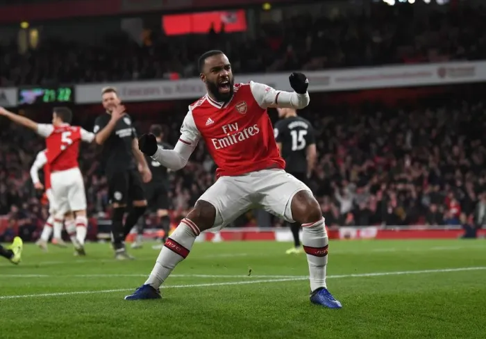 Framed Print : Alexandre Lacazette in Action: Arsenal vs Brighton, Premier League