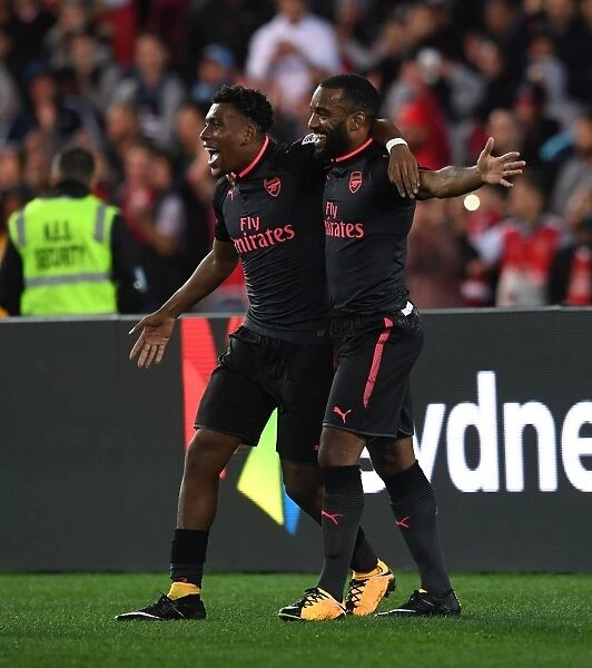 Alexandre Lacazette and Alex Iwobi Celebrate Goals in Sydney FC vs Arsenal Pre-Season Friendly