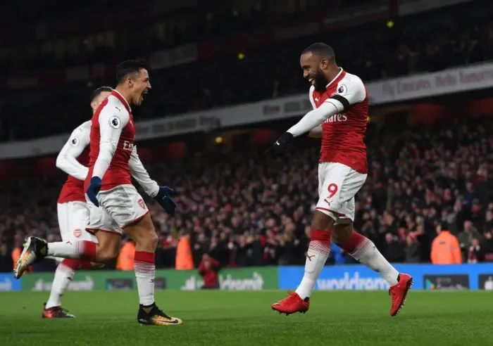 Framed Print : Alexandre Lacazette and Alexis Sanchez Celebrate Goal for Arsenal against Huddersfield Town, 2017-18 Premier League Framed Print : Alexandre Lacazette and Alexis Sanchez Celebrate Goal for Arsenal against Huddersfield Town, 2017-18 Premier League