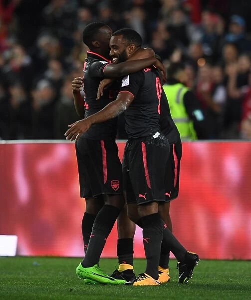 Alexandre Lacazette and Eddie Nketiah Celebrate Goals: Sydney FC vs. Arsenal (2017-18)