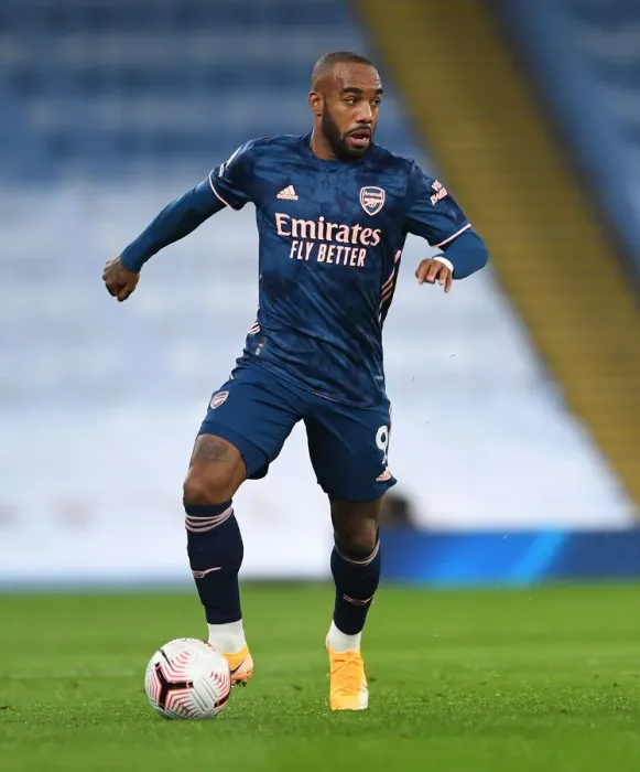 Framed Print : Alexandre Lacazette Faces Manchester City: Arsenal vs. Manchester City, Premier League 2020-21
