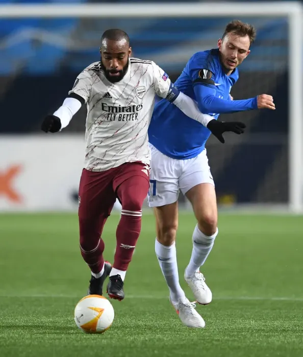 Framed Print : Alexandre Lacazette Faces Off Against Molde FK in Europa League Clash Framed Print : Alexandre Lacazette Faces Off Against Molde FK in Europa League Clash