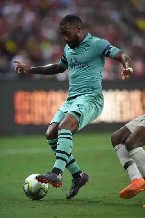 Framed Print : Alexandre Lacazette Goes Head-to-Head Against Paris Saint-Germain in 2018 International Champions Cup, Singapore