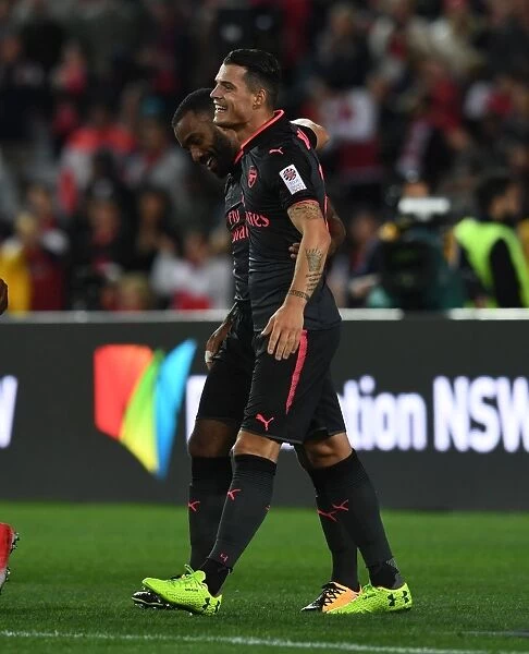 Alexandre Lacazette and Granit Xhaka Celebrate Goals: Sydney FC vs. Arsenal (2017-18)