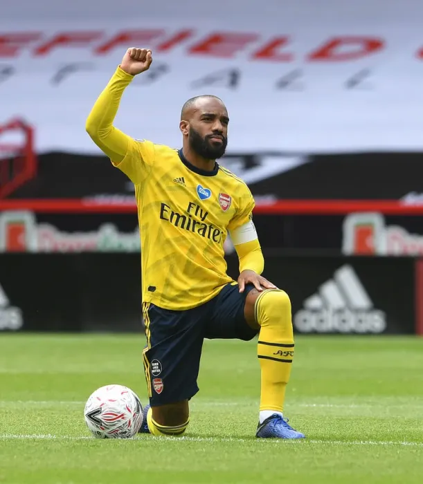 Framed Print : Alexandre Lacazette Kneels: A Show of Solidarity in FA Cup Quarterfinal - Sheffield United vs. Arsenal Framed Print : Alexandre Lacazette Kneels: A Show of Solidarity in FA Cup Quarterfinal - Sheffield United vs. Arsenal