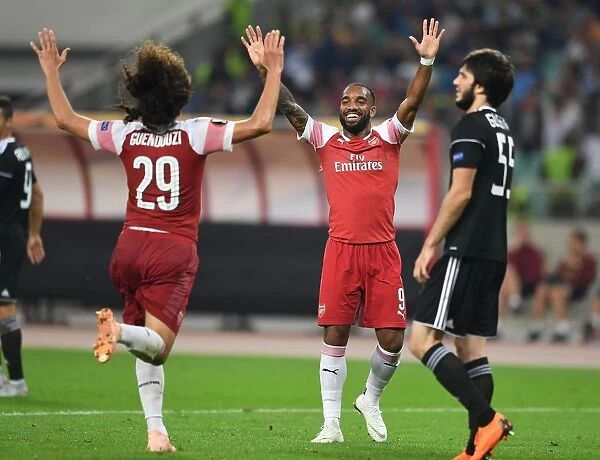 Alexandre Lacazette and Matteo Guendouzi Celebrate Arsenal's Goals in Qarabag Victory, UEFA Europa League 2018-19